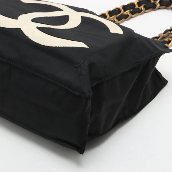 Chanel Vintage Coco Mark Nylon Chain Tote Bag Black Gold Metal - Picture 10 of 11